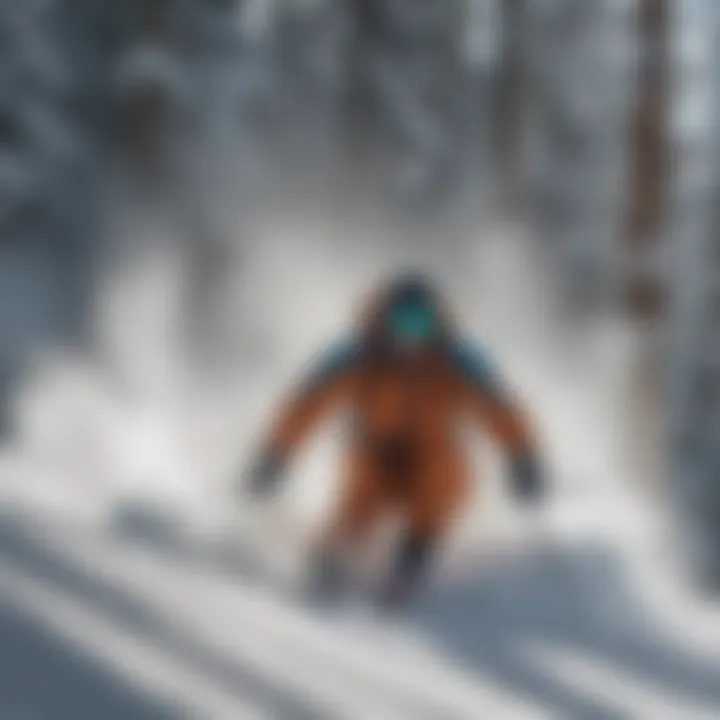 Skiers carving through powder at Breckenridge Ski Mountain