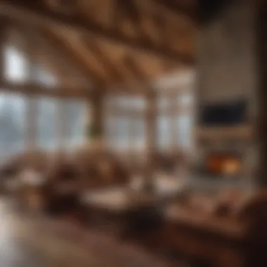 Cozy ski lodge with a warm fireplace
