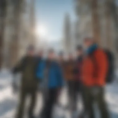Group of friends celebrating after a day of skiing