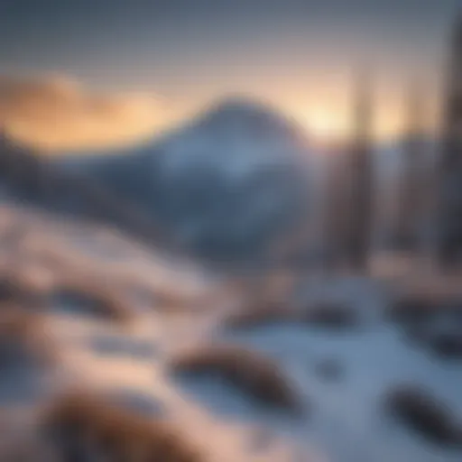 Snow-covered mountain peak at dawn