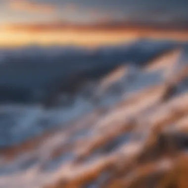 Spectacular Sunset Over Snow Summit Peaks Panoramic view of snow-capped mountains at sunset