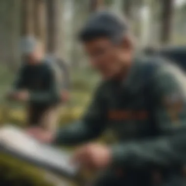 A group engaging in navigation skills training in the wilderness