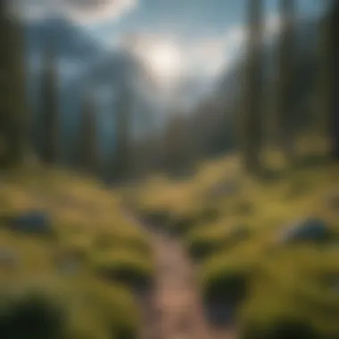 Stunning Mountain Landscape A panoramic view of a mountain landscape with a guiding trail