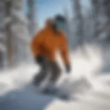 Snowboarder carving through powder on Keystone slopes