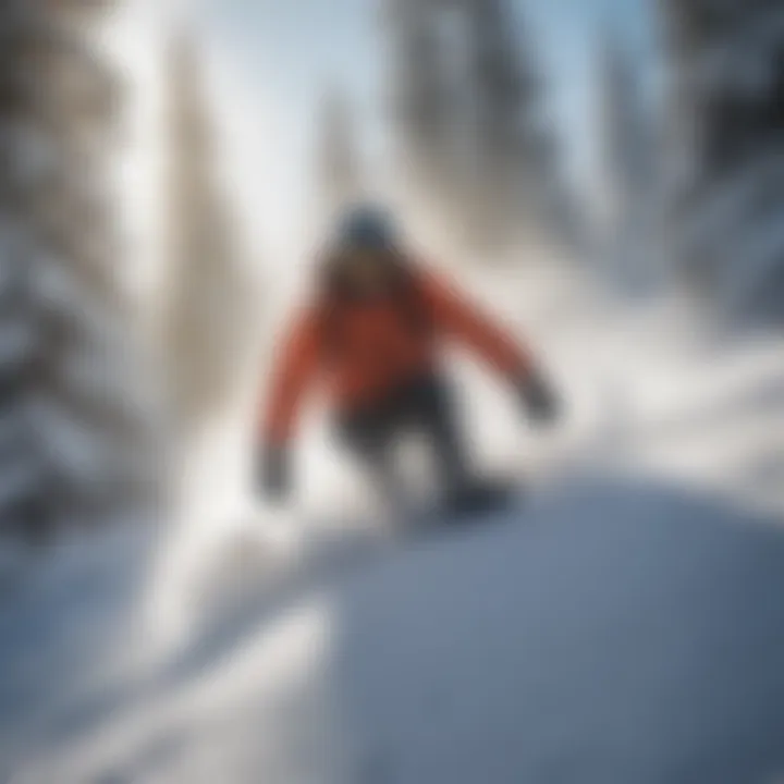 A snowboarder carving through fresh powder on the slopes of Mt. Hood.