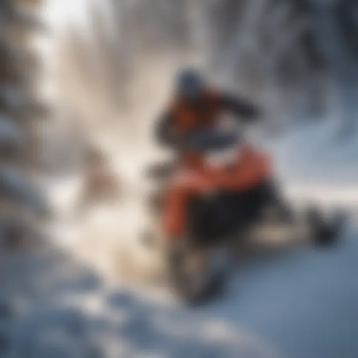 Snowmobile carving through powdery terrain in Utah