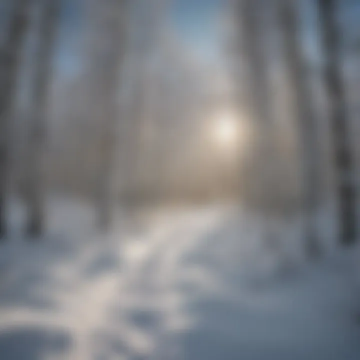 Snow-covered trail winding through Aspen trees