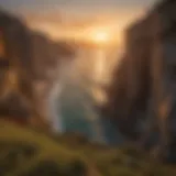 Sunset over rugged cliffs with ocean views
