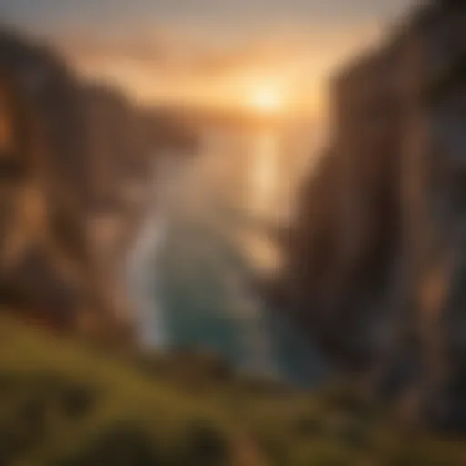 Sunset over rugged cliffs with ocean views