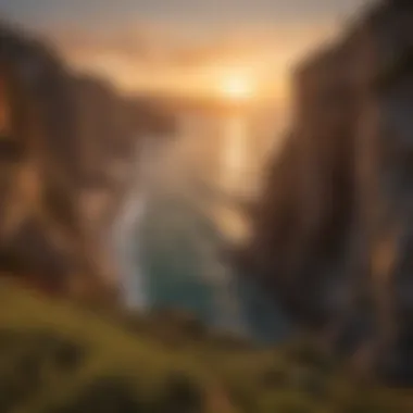 Golden Hour Majesty Sunset over rugged cliffs with ocean views