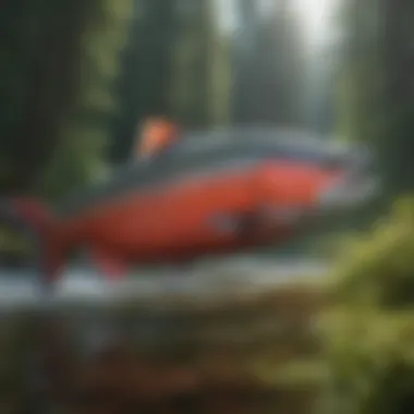 A vibrant Sockeye salmon in its natural habitat, highlighting its striking colors.