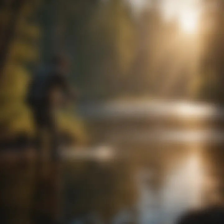 A close-up of a fisherman casting a line against a picturesque sunset backdrop.
