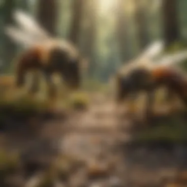 Social Dynamics Artistic interpretation of stinging ground bees interacting in their environment