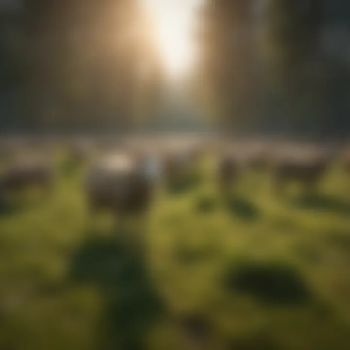 Sheep grazing peacefully in a green meadow
