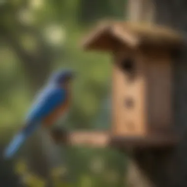 Bluebird perched on a nesting box