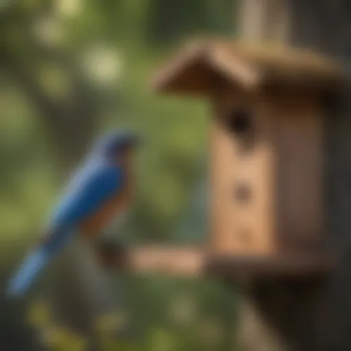 Bluebird perched on a nesting box