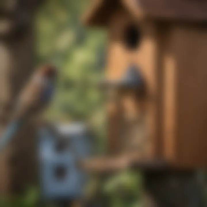 Sparrow approaching a bluebird house