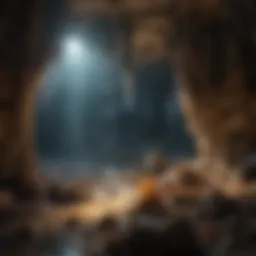 Stalactites glistening in cave