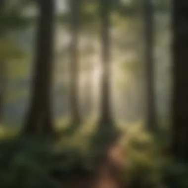 Sunlight filtering through dense canopy in forest