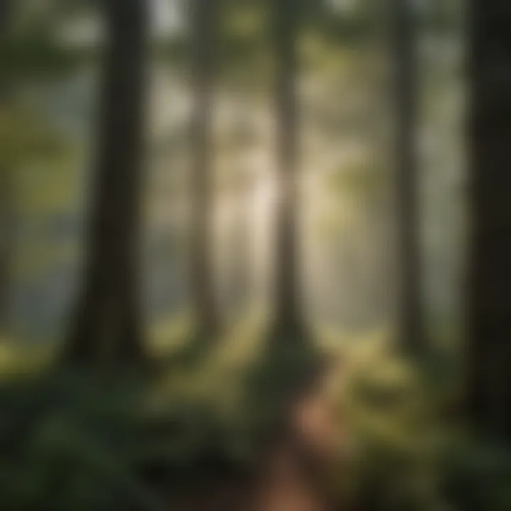 Sunlight filtering through dense canopy in forest