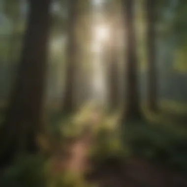 Sunlit Forest Canopy Sunlight filtering through dense forest canopy