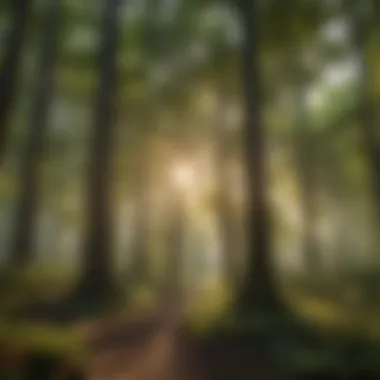 Sunlight filtering through dense forest canopy in the US
