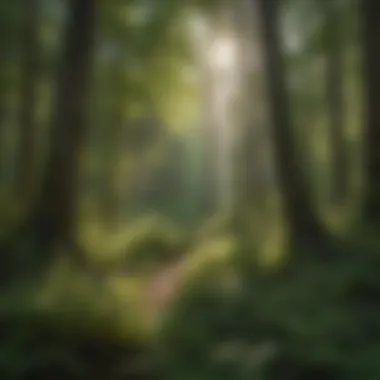 Sunlight filtering through lush forest canopy in West Glacier