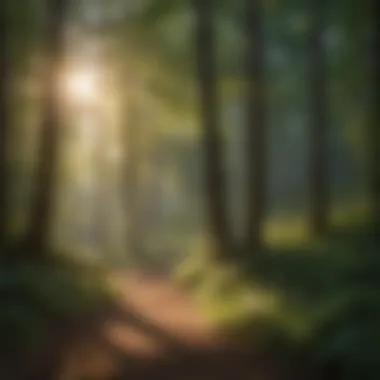 Sunlight filtering through dense forest foliage