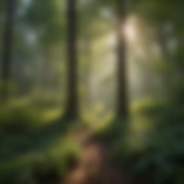 Sunlight filtering through lush green foliage in a forest