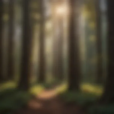 Sunlight Filtering Through Canopy of Redwood Trees Sunlight Filtering Through Canopy of Redwood Trees