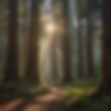 Sunlight Filtering Through Redwood Trees