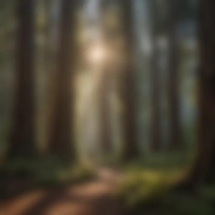 Sunlight Filtering Through Redwood Trees