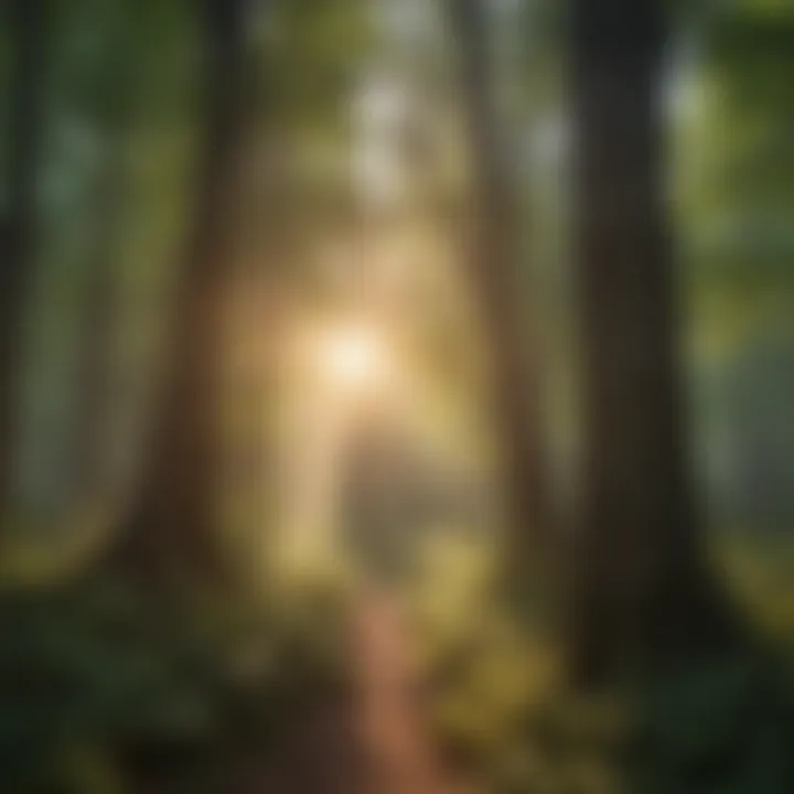 Nature's Cathedral: Sunlight Canopy Sunlight Filtering Through Dense Canopy in Wilderness
