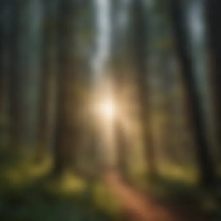 Nature's Luminescent Embrace Sunlight filtering through dense foliage in American forest