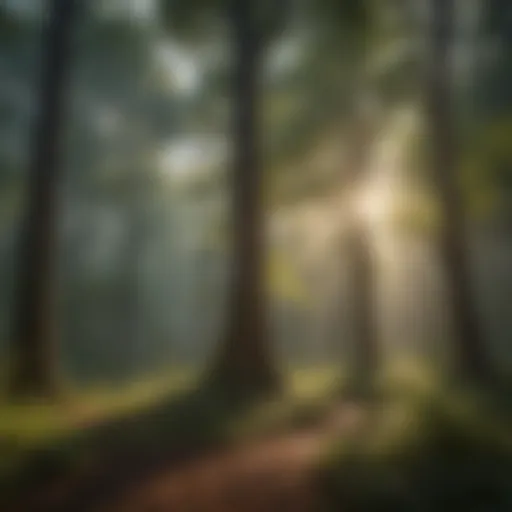 Sunlight filtering through dense forest canopy