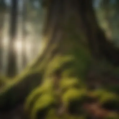 Sunlight Filtering Through Moss-Clad Tree Trunk Sunlight Filtering Through Moss-Clad Tree Trunk