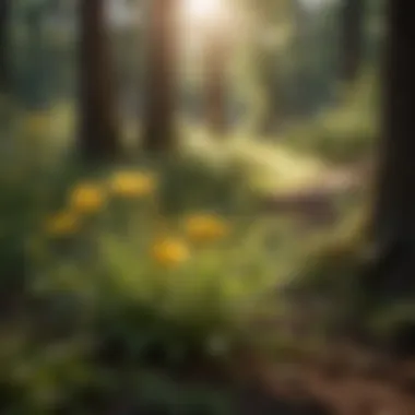 Sunlit Yellow Wildflower Amongst Trees Sunlit Yellow Wildflower Amongst Trees