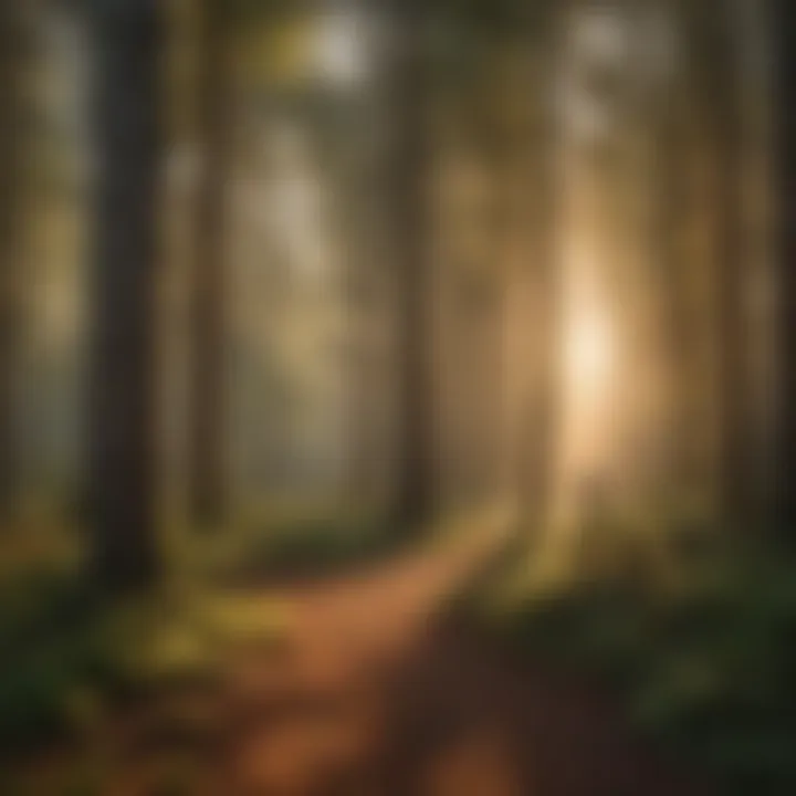 Sunset casting a golden glow over the forest