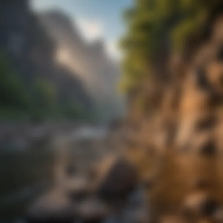 Dusk's Radiance at River Gorge Sunset Casting a Golden Glow on Rock Formations