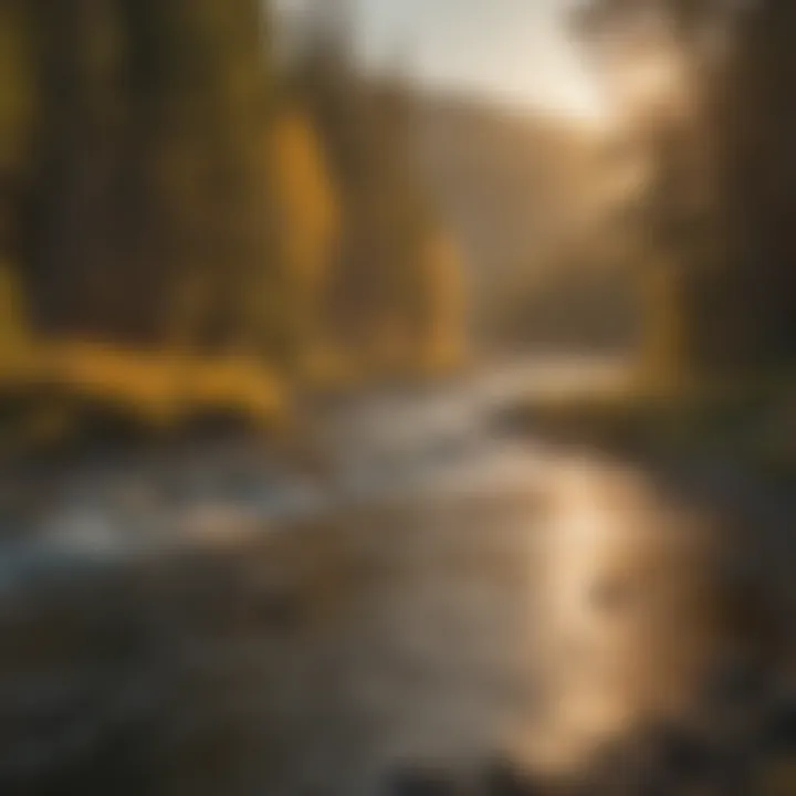 Sunset casting a golden glow over Yellowstone river