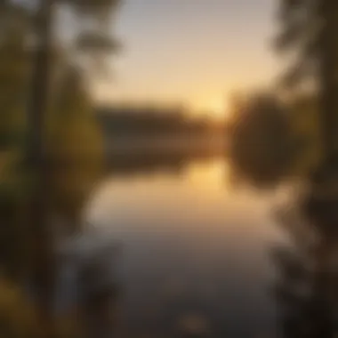 Sunset casting a golden hue over Amhurst Lake