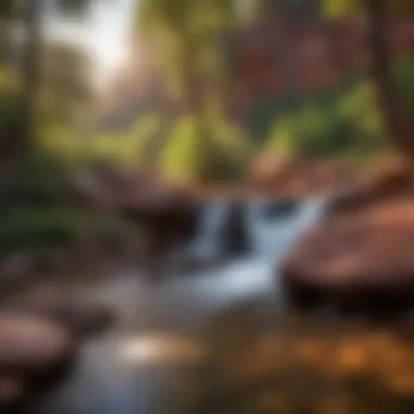 Sunset illuminating a hidden gem waterfall in Sedona