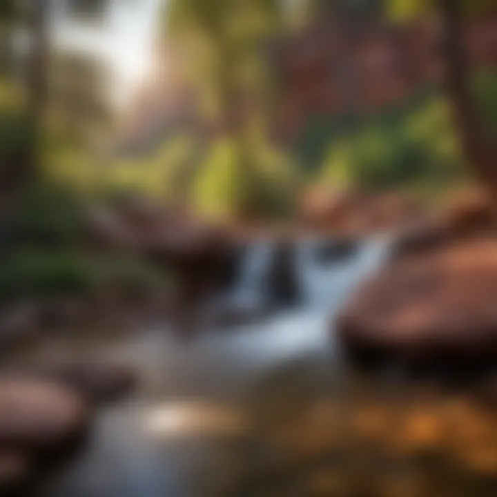 Sunset illuminating a hidden gem waterfall in Sedona