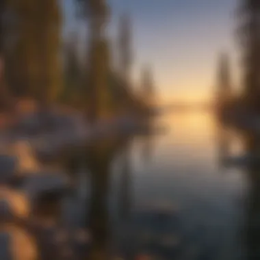 Sunset illuminating the tranquil shores of Lake Tahoe