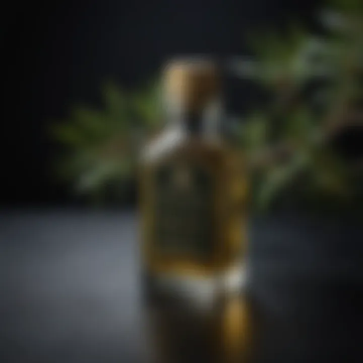 Tea Tree Oil Bottle on Elegant Black Background