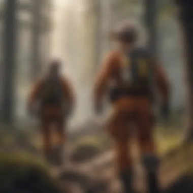 Conquering Nature's Challenges Wildland firefighting team navigating rugged terrain