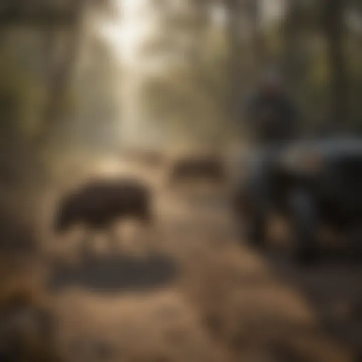 Hunter tracking wild hogs in the Texas wilderness