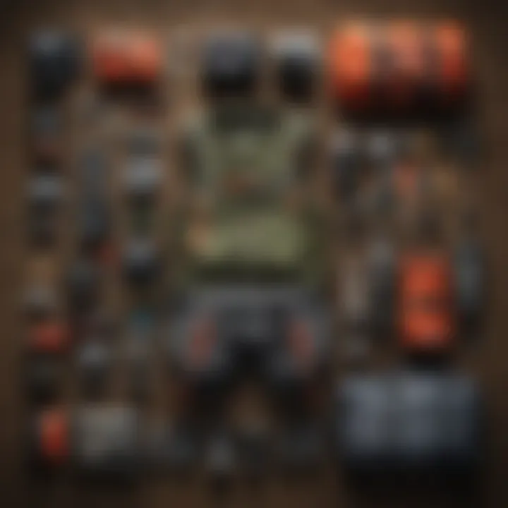 Mountain climbing gear laid out for an expedition