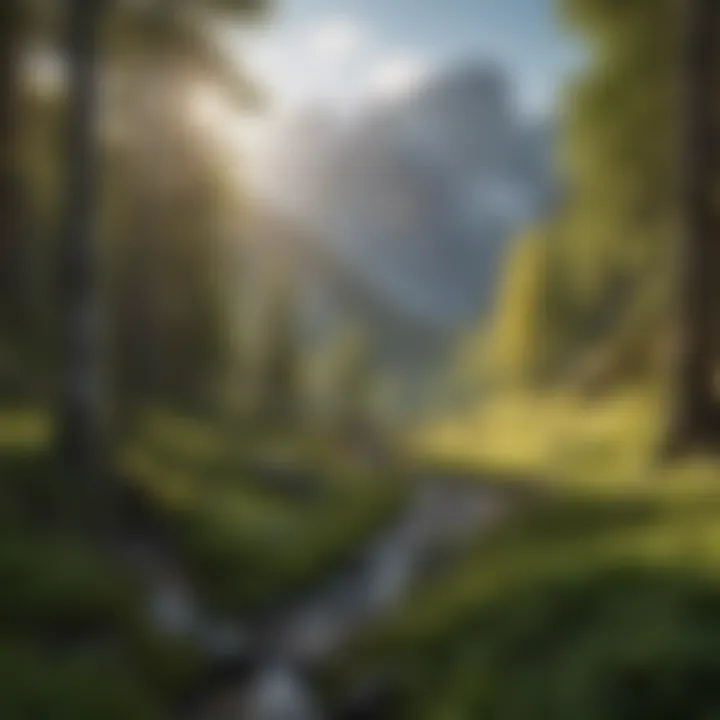 A panoramic view of a serene mountain landscape