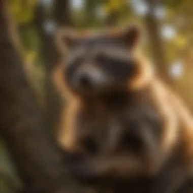 Brown Raccoon in a Tree During Sunset Brown raccoon in a tree during sunset